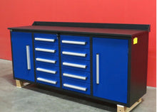 Load image into Gallery viewer, 10 DRAW, 2 CUPBOARD BLUE WORK BENCH!  AVAILABLE NOW!