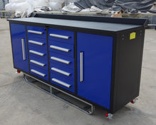 Load image into Gallery viewer, 10 DRAW, 2 CUPBOARD BLUE WORK BENCH!  AVAILABLE NOW!
