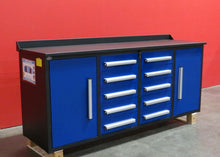 Load image into Gallery viewer, 10 DRAW, 2 CUPBOARD BLUE WORK BENCH!  AVAILABLE NOW!
